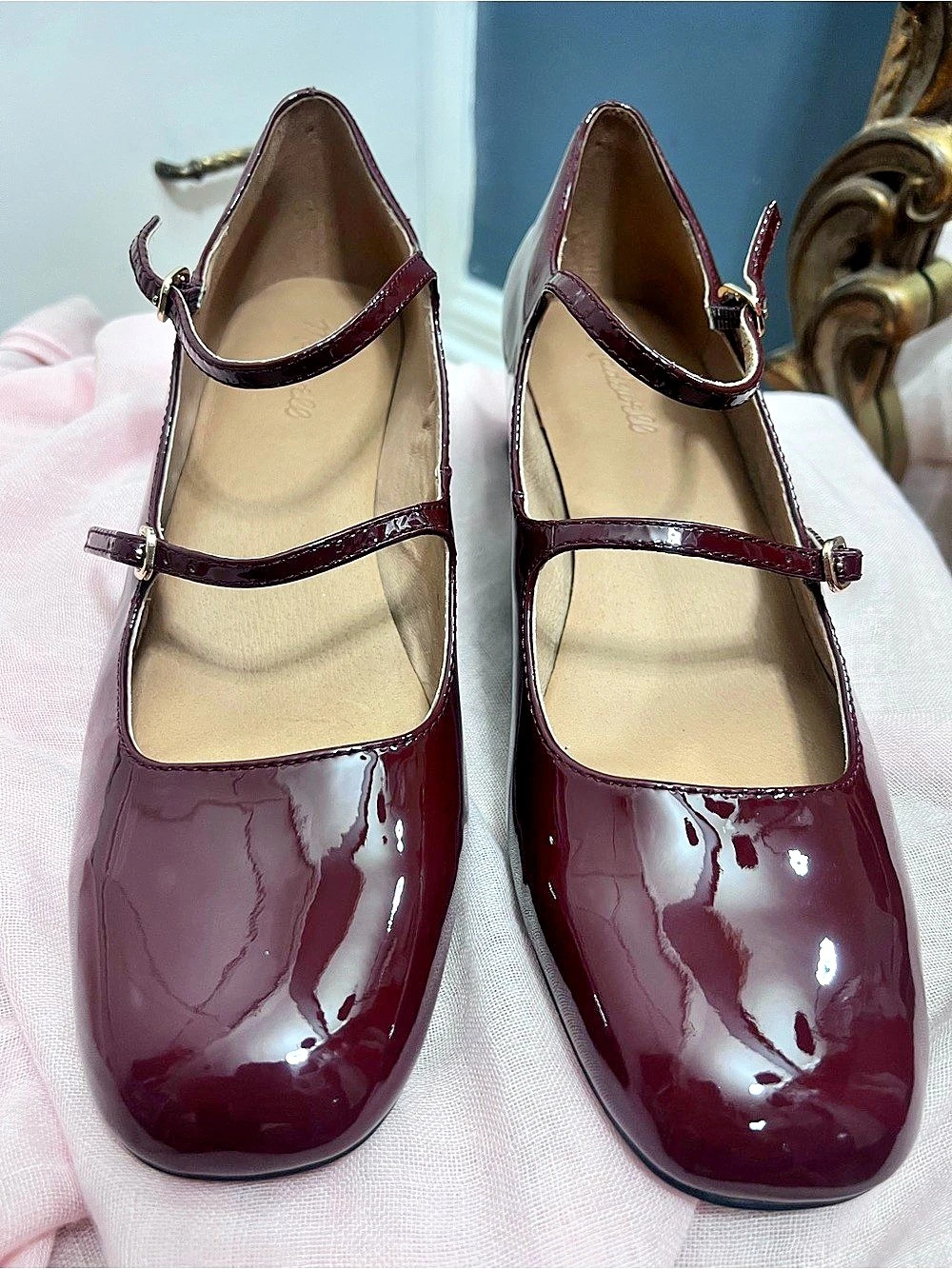 Madewell The Nettie Heeled Mary Jane Patent Heels Burgundy EUC